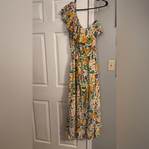 Flying Tomato White Maxi Dress with Yellow, Green & Blue Floral Print